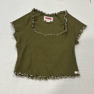 SOLID & STRIPED Olive Green Ruffle Crop Top